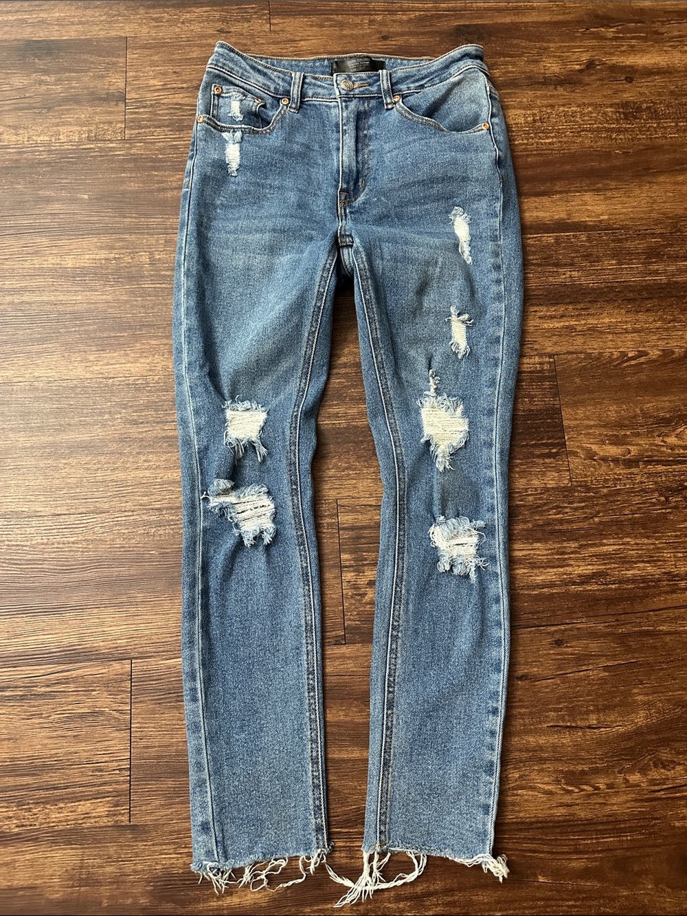Monkey Ride 5/27 Distressed Blue Denim Jeans Stretch Like New $98 ret